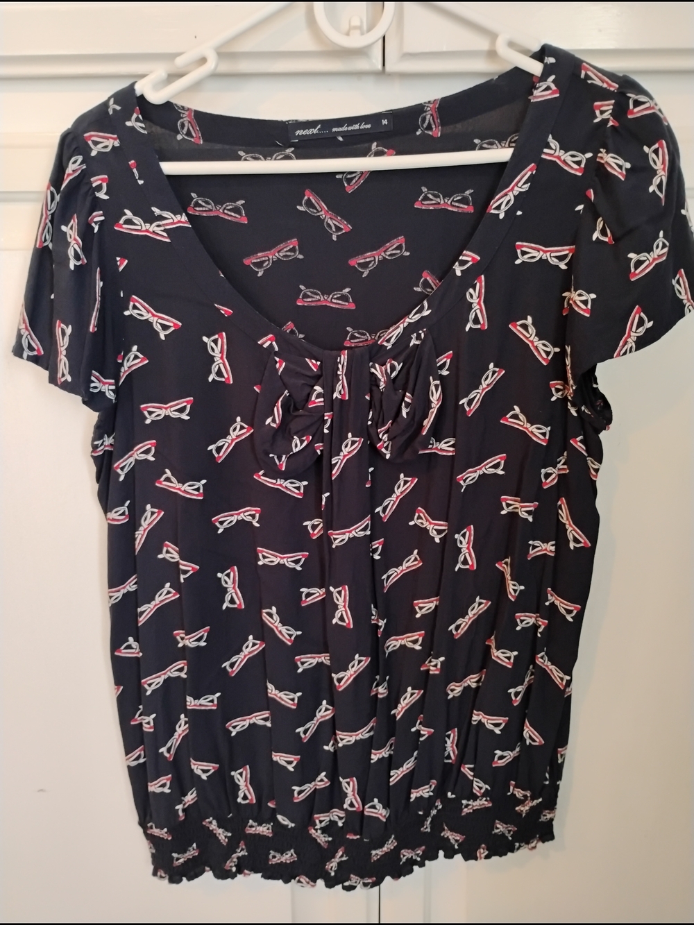 next Navy Short Sleeve Top with Sunglasses Print